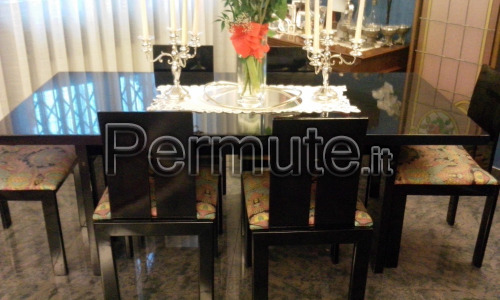 Tavolo legno laccato nero con 6 sedie abbinate